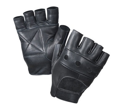 Black leather fingerless gloves
